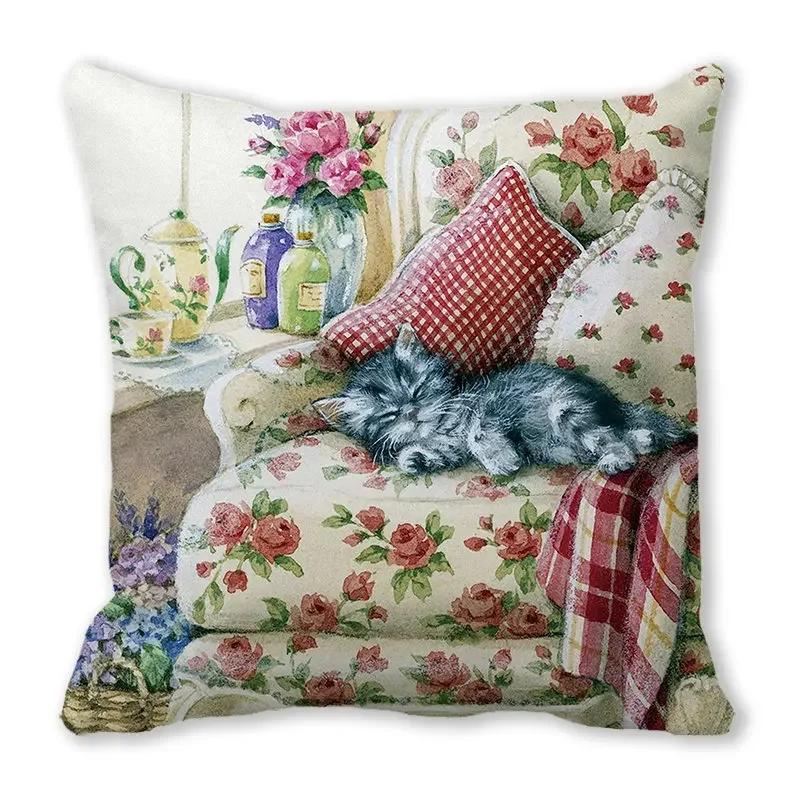Home Decor Spring/Summer Pillowcase Animal Cat Dog Duck Sheep Print Cushion Cover Sofa Polyester  Funda De Almohada