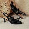 French Bag Head Sandals Retro Leopard Print One-word Buckle High Heels Women's Thin Heels 2025 New Square Head Empty Shoes