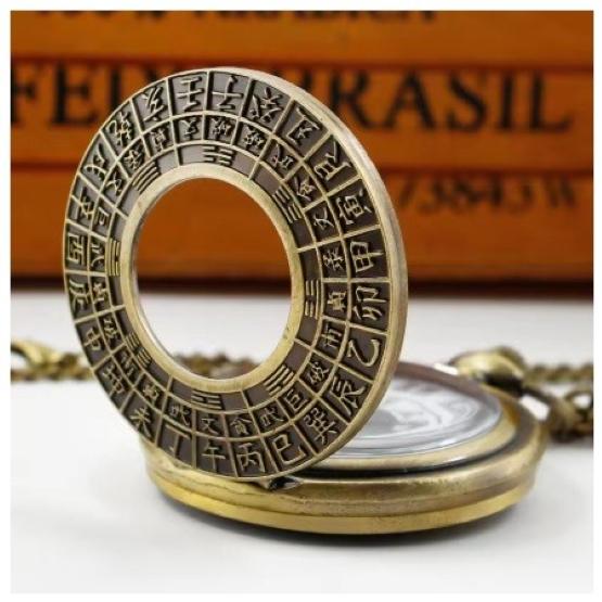 Vintage Retro Black White Bronze Chinese Yin Yang Quartz Unisex Men Women Pocket Watch Quartz Necklace Pendant Clock Chain Classic Dial Jewelry Gift