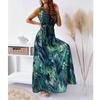 Boho Dress Sexy Deep V Neck Dress Printed Backless Maxi Dress Summer Beach Sleeveless Lace Up Dress