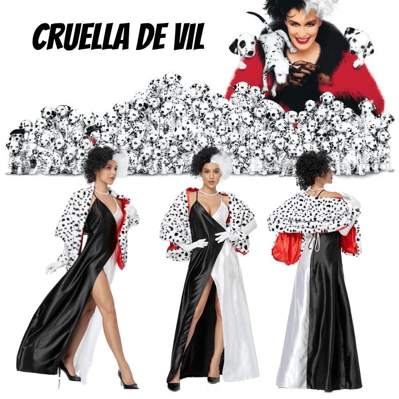Auf Lager 101 Dalmatiner Cosplay Kostüm Cruella De Vil Bösewicht Charakter Hohe Qualität