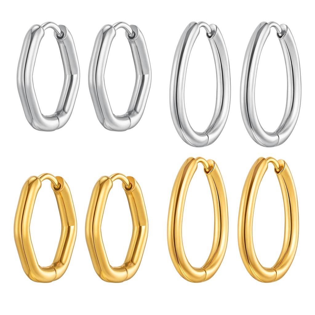Minimalist Stainless Steel Hoop Earrings For Women, Geometric Oval Heart Gold Plated Huggies Earrings, Chic Jewelry Gift