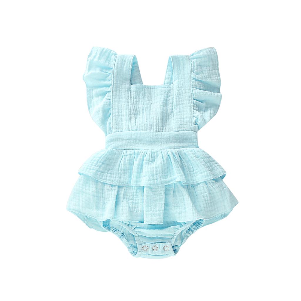 Summer Newborn Baby Girl Clothes Solid Color Sleeveless Ruffle Strap Romper Jumpsuit Toddler Cotton Outfit Sunsuit Clothes