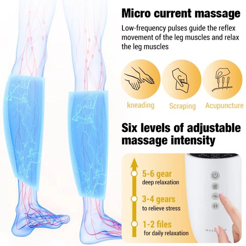 Cordless Rechargeable EMS Microcurrent Calf Massage Belt Heating Vibration Air Compression Leg Massager
