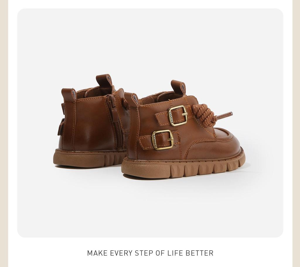 Autumn/Winter Non-slip Soft Sole Baby Walker Boots - British Style for Boys & Girls, Plus Velvet Leather