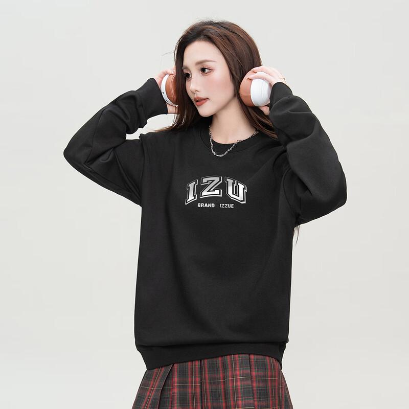 Izzue Women's Letter Print Crew Neck Sweatshirt