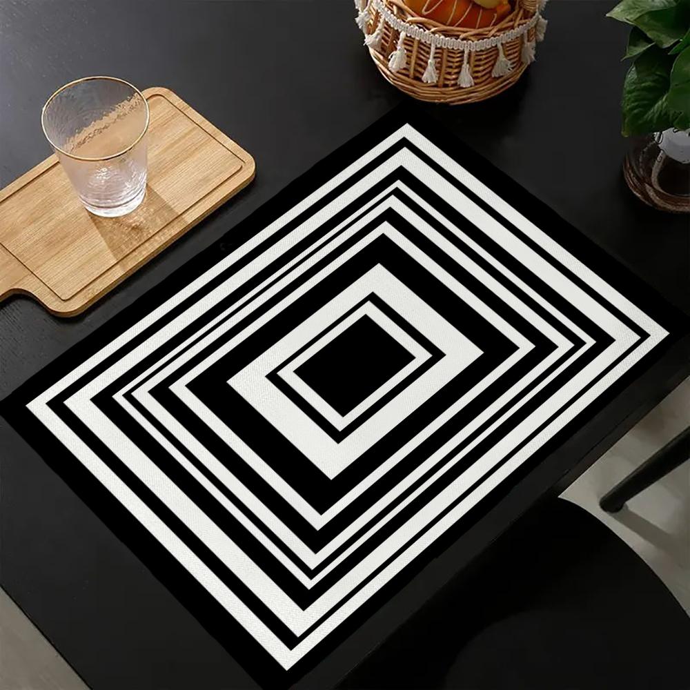Set da 4 tovagliette geometriche bianche e nere personalizzate in cotone e lino per tavolo da pranzo, sottobicchiere, sottotazza per ciotola/tazza, decorazione per la casa 10.11WJY