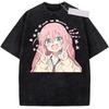T-shirt Casual Streetwear Lâche Lavé Vintage Neutre pour Hommes et Femmes Avec Impression Anime Bocchi The Rock Gotoh Hitori
