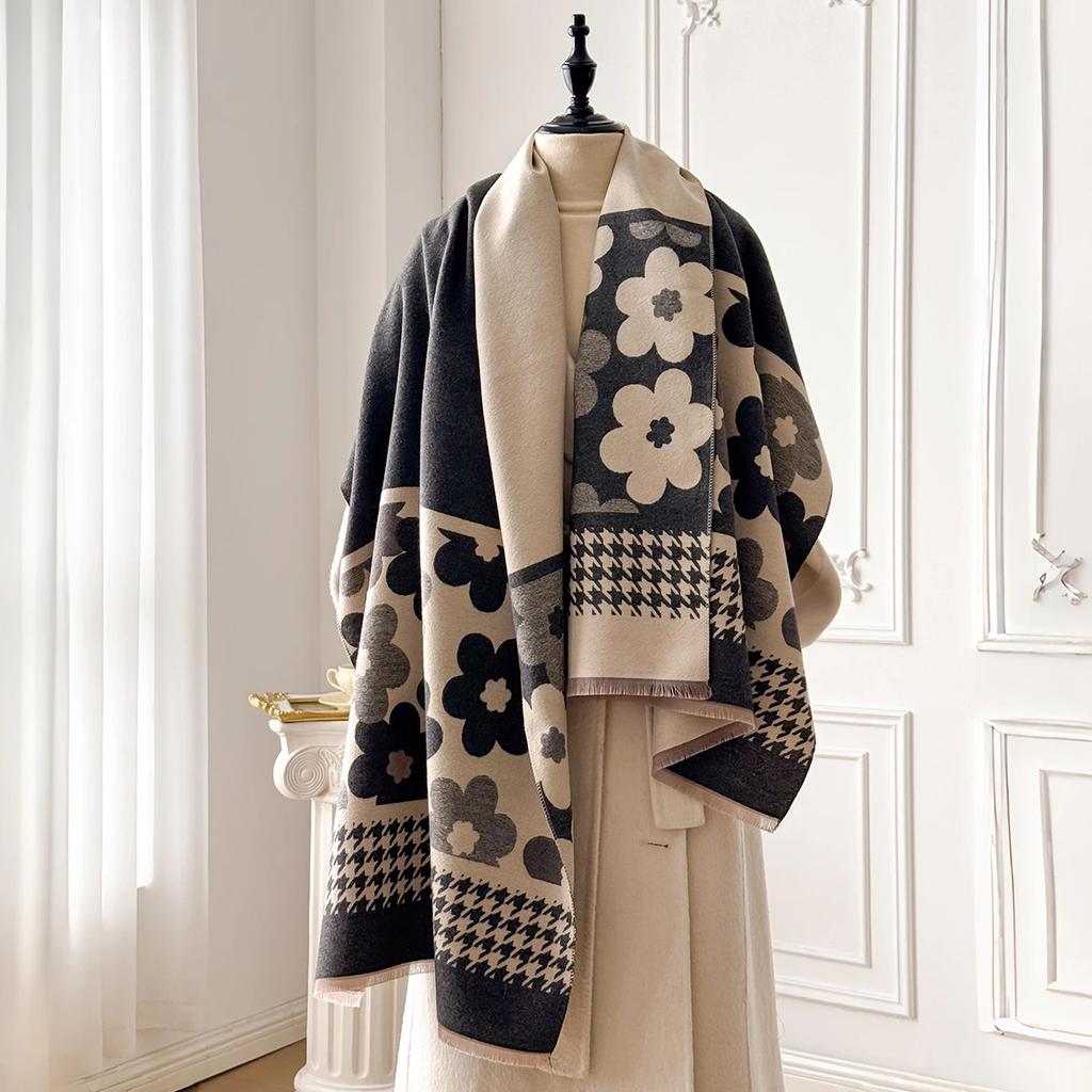 2025 New Elegant Ladies' Pashmina Jacquard Cashmere Scarf Winter Thick Warmth Two-Sided Shawl Coldproof Windproof Blanket Scarf