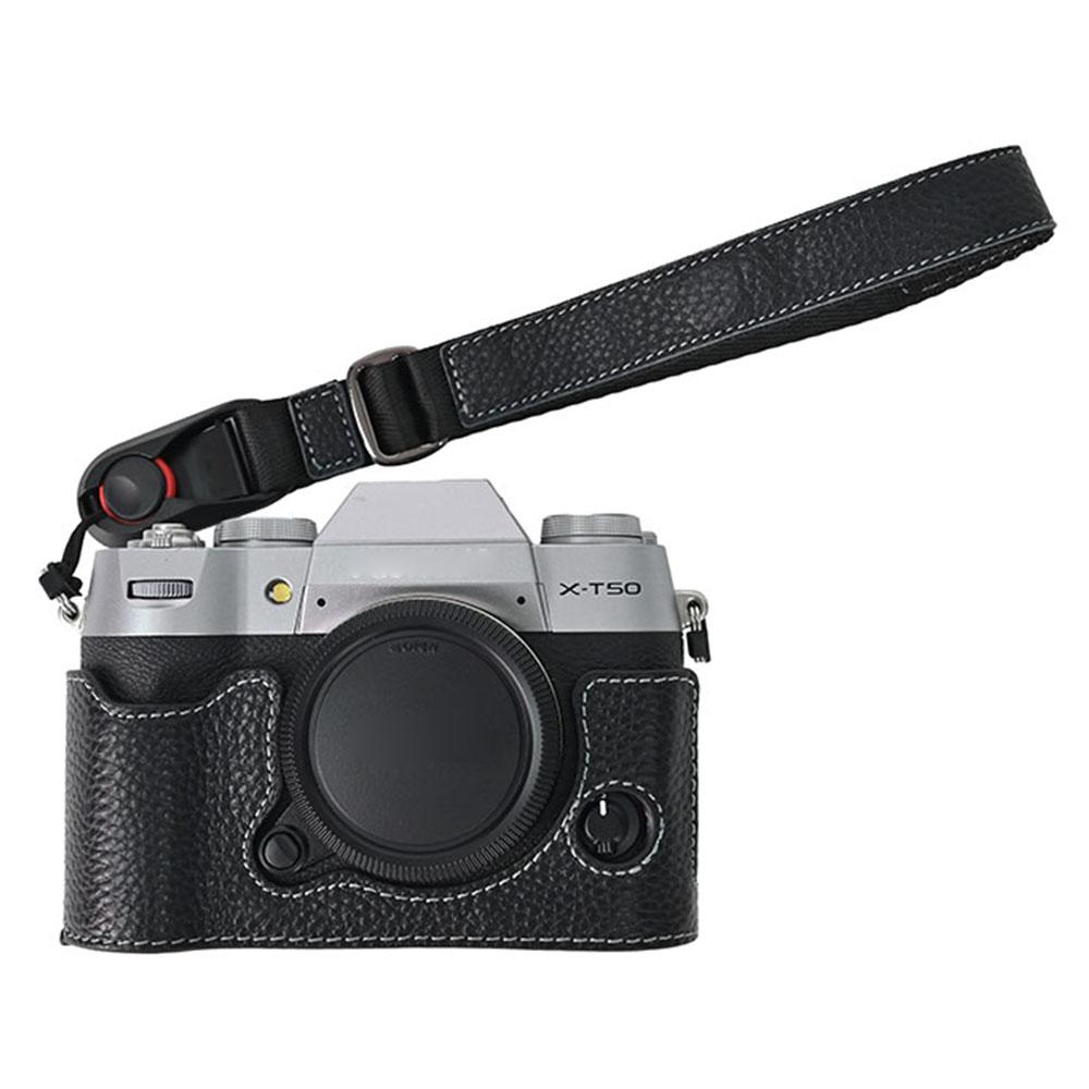 For Fujifilm X-T50 Camera Case Large Opening Genuine Cow Leather Protector with Wrist Strap A