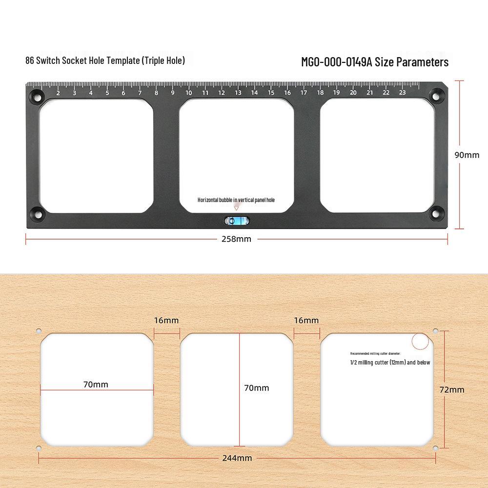 86 Box Switch & Socket Hole Punching Mold - Woodworking Template for Wardrobe Socket & Wire Box Grooving