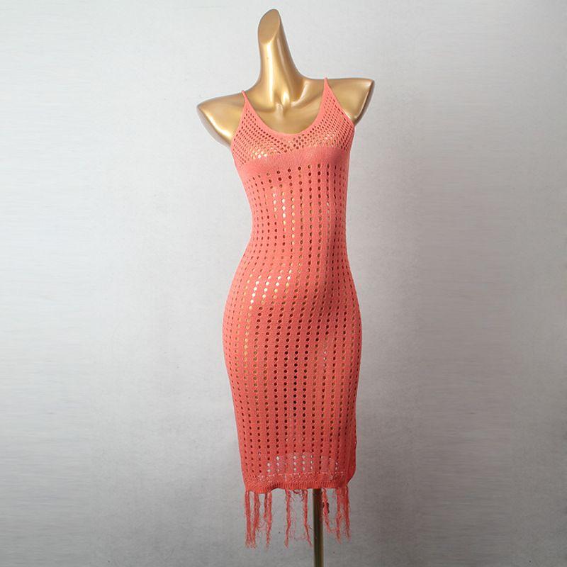 Sexy Cut Out Bandage Dress Suspender Skirt Foreign Trade Original Order Tassel V Neck Pure Color Sexy Vest Dress