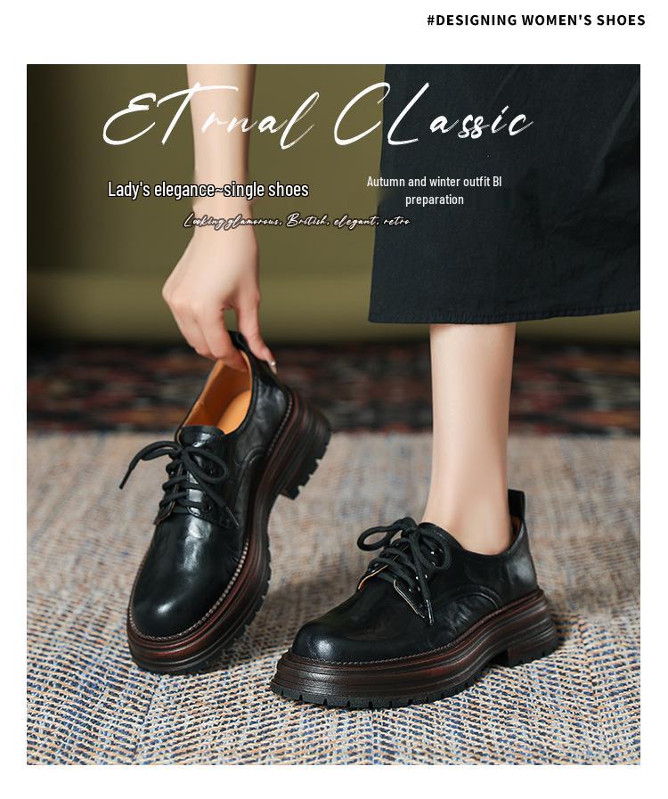 Women's 2024 Spring/Summer Retro Lace-Up Loafers - Thick Sole, Round Toe, Chunky Heel In British Style