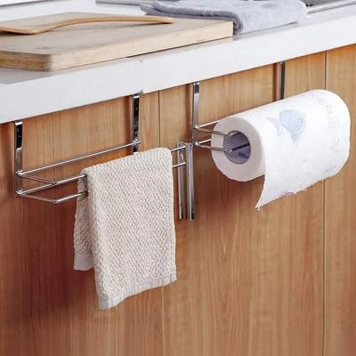 Useful No Punching Toilet Paper Holder Multifunctional Space-saving Tissue Rack Metal Towel Hanger for Kitchen Bathroom