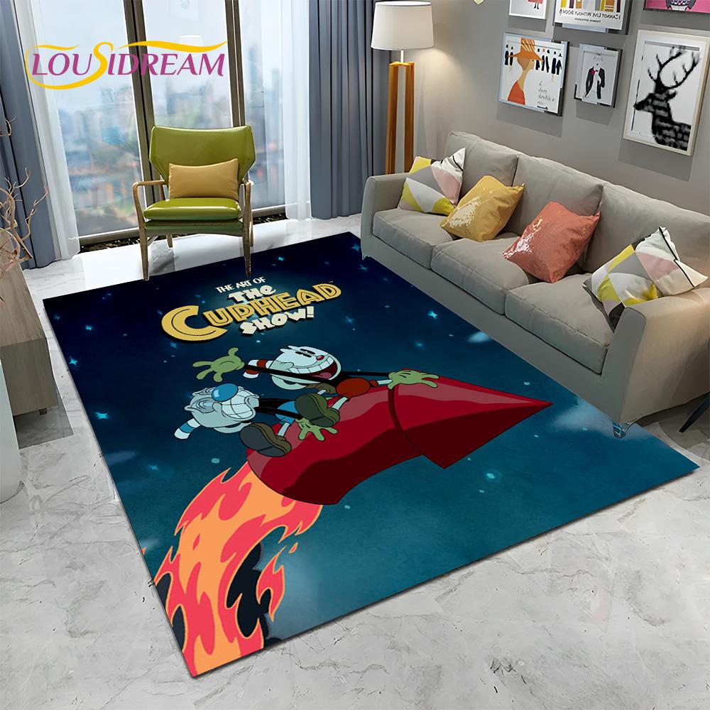 3D Cuphead Mugman Oyunu Gamer HD Halı Kilim Ev Oturma Odası Yatak Odası Kanepe Paspas Dekor, çocuk Oyun Alanı Kilim kaymaz Zemin Mat