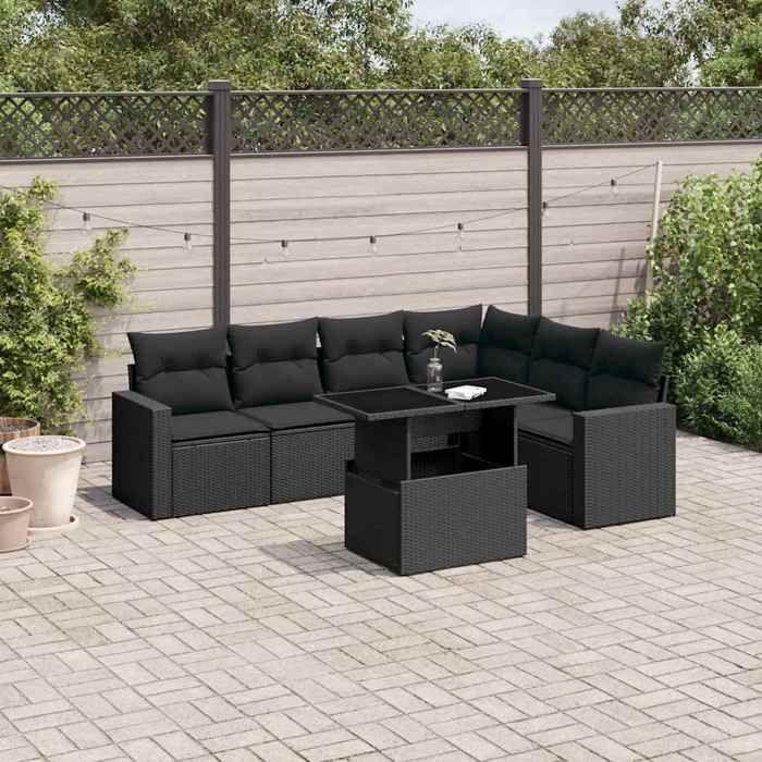 VidaXL Salon de jardin 7 pcs avec coussins noir résine tressée 3267295