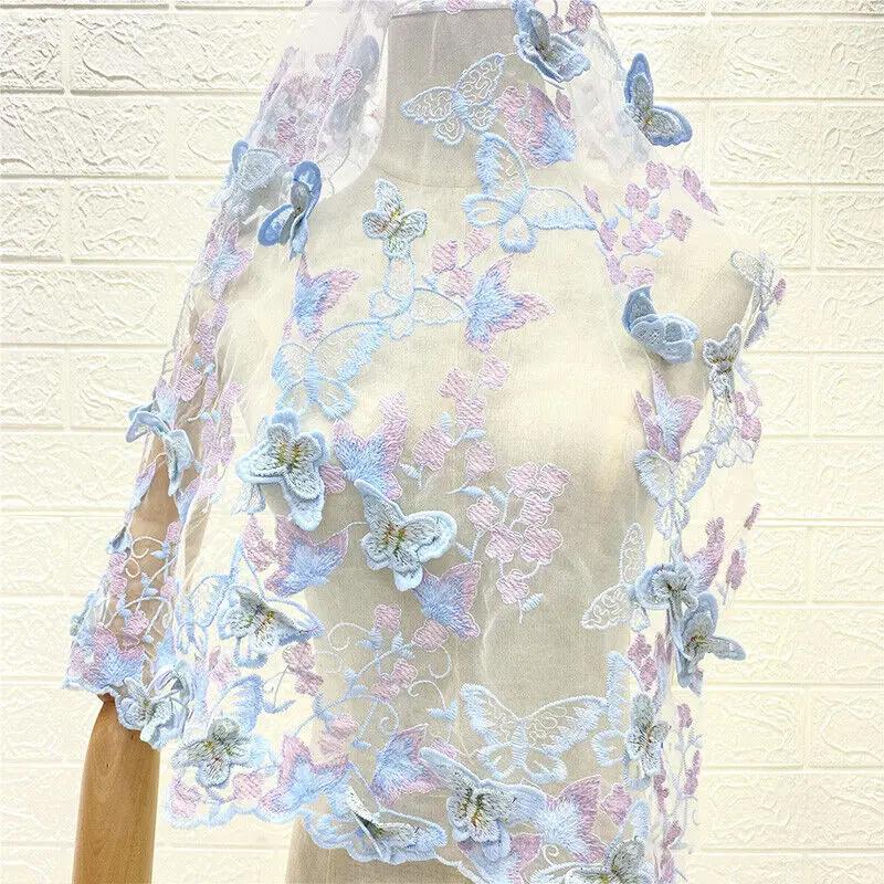 3D Butterfly Floral Embroidery Fabric Lace Mesh Voile Clothes Dress Material Suit DIY Fabric Sewing Craft Clothing Supplies