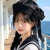 Adjustable Seaman Cap with Rear Laceup Closure, Panel-Seamed , Wide Stitched Band Beret Hat for Women Teens Girl Styling
