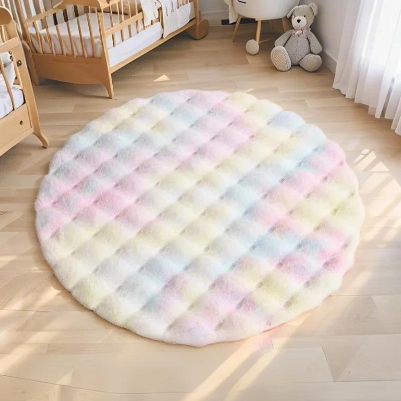 Bubble Imitation Rabbit Fur Carpet Round for Living Room Soft Plush Fluffy Rugs Kids Room Home Decor Dressing Table Foot Mats