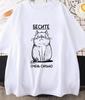 Cat Funny Graphic TShirt Unisex Russian Script Fashion Style Tee Shirt Short Sleeve Cotton Soft Tshirts Unisex