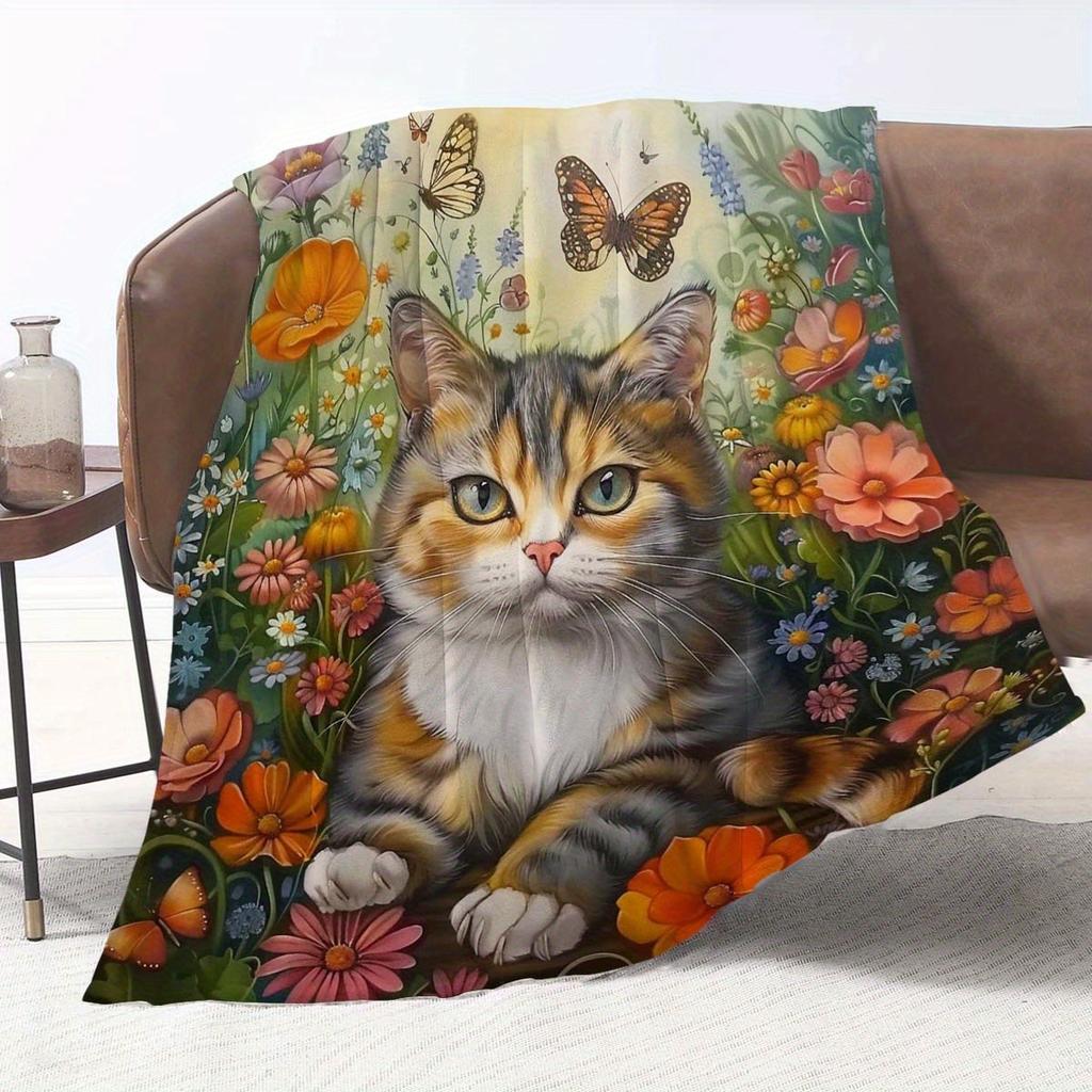 Cute Cat Flannel Digital Print Blanket Sofa Blanket Office Nap Blanket
