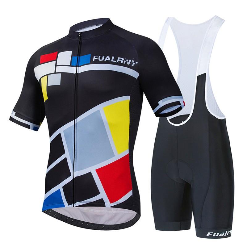 Mens Mountain Bike Cycling Jersey Bib Shorts Set Breathable Quick-Dry Sportswear Outdoor Riding
