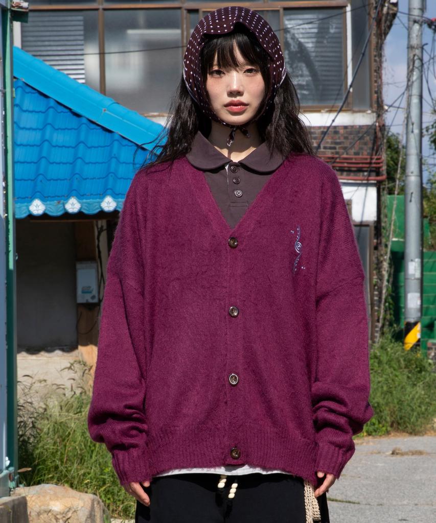 Runaki'Hu' Wxk027 Fluffy Loose Fit Cardigan (Burgundy)
