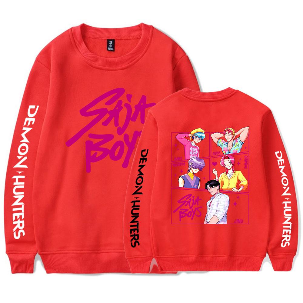 

KPop Demon Hunters Saja Boys Merch 2025 Cartoon Movie Crewneck Long Sleeve Streetwear Men Women Pullover Sweatshirts XXS червоний