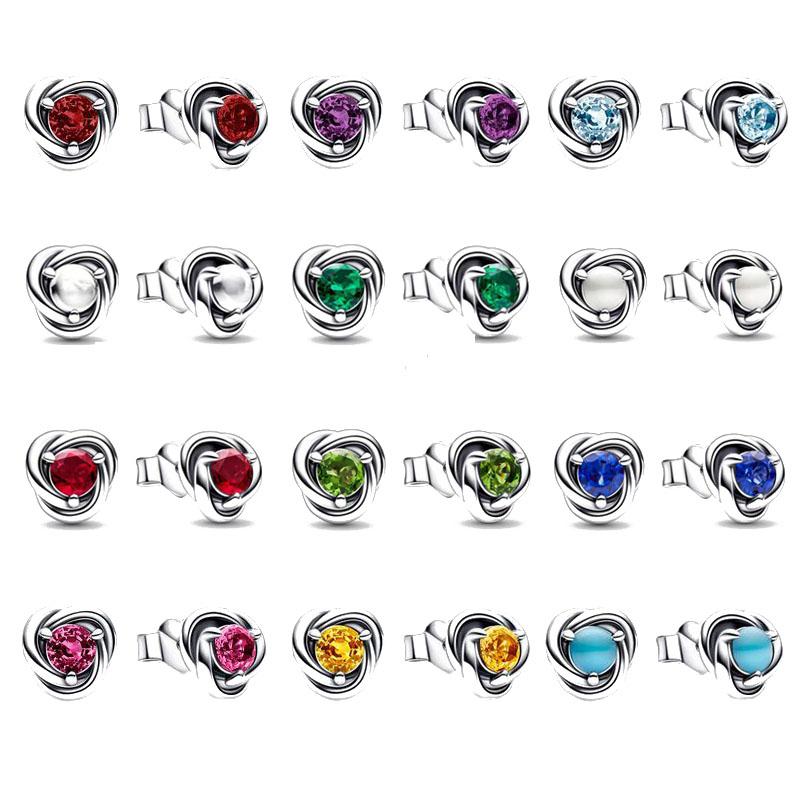 New Twelve Birthday Stone Rose Shaped Earrings Women'S Jewelry Birthday Gift Olive-Green Garnet Color