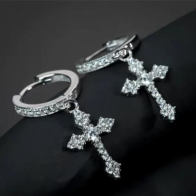 Classic Cross Point-Drill Crystal Replaceable Exquisite White Color Earrings For Women Men Hiphop Party Zircon Gifts