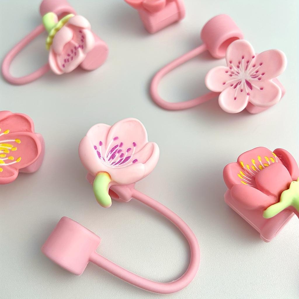 6 Pack Silicone Straw Caps Decorative Accessaries Flower Straw Caps Silicone Texture Straw Tip Suitable for Straw