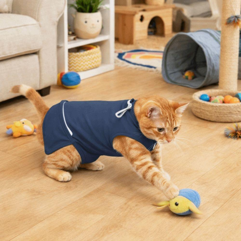 Elastic Cat Recovery Suit Adjustable Washable Pet Sterilization Suit Soft Breathable Protective Anti-Licking Bodysuit