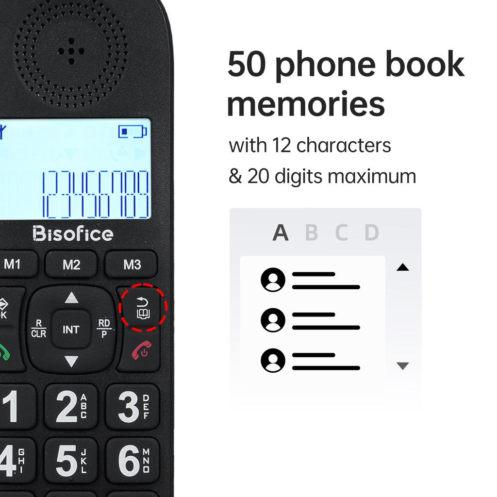 Bisofice Expandable Cordless Phone System with 3 Lines Display Caller ID Support 5 Handsets Connection 50 Phone Book