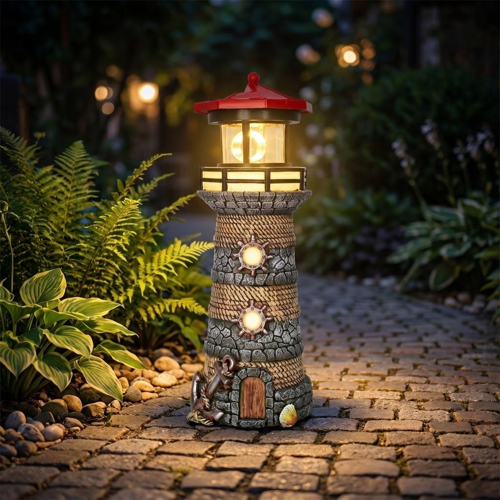 Solar Powered Outdoor Lighthouse Garden Light Waterproof Decorative Landscape Lamp for Patio Yard Pathway Lawn Lighting