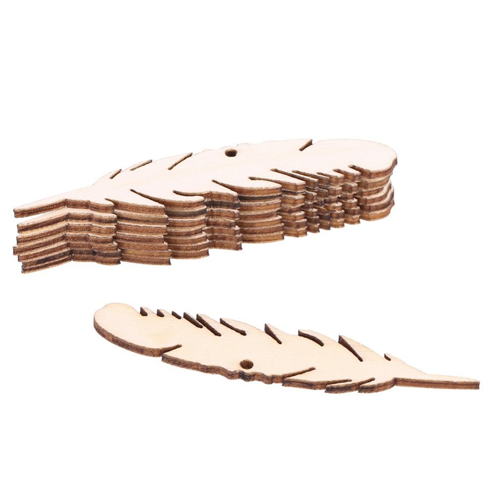 50pcs Unfinished Wood Wooden Craft Tags Feather Wood Feather Cutouts  Wall Decoration