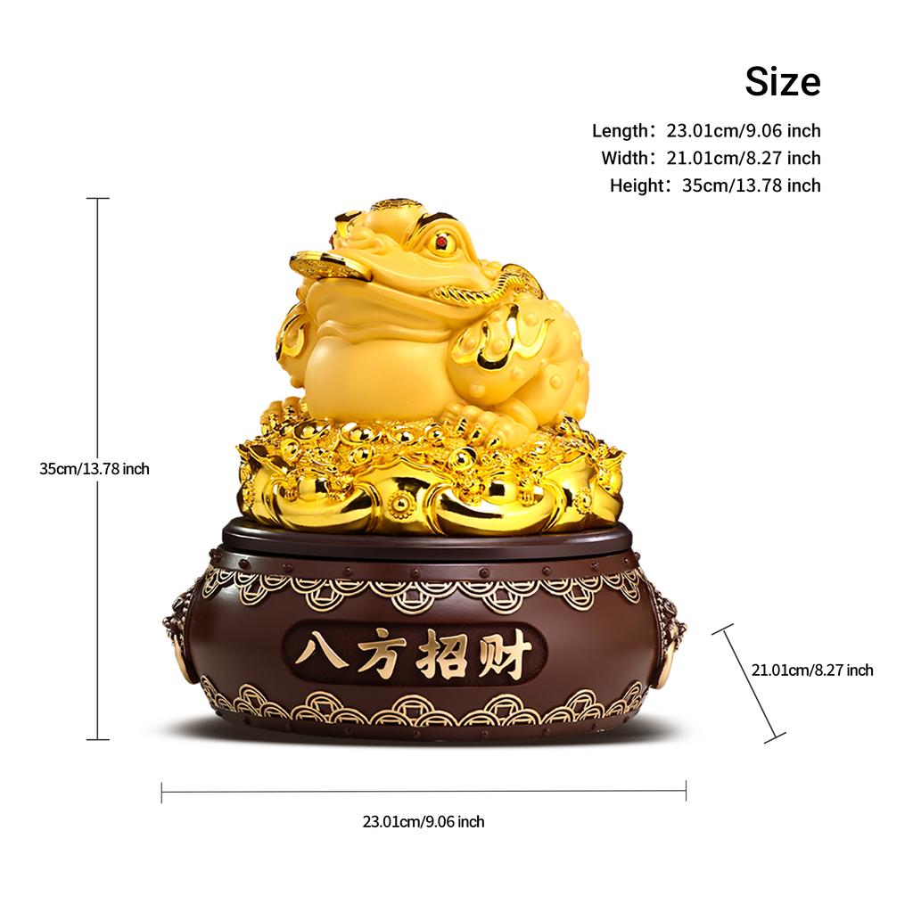 Aris & Juno 15.35'' Feng Shui Money Frog Statue, 360° Rotating Wealth & Prosperity Decor, Resin Fortune Figurine with Gold Accents for Home, Office