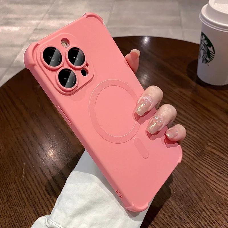 Luxury Magsafe Wireless Charge Case For iPhone 16 15 14 13 12 Pro Max Plus Soft Liquid Silicone Magnetic Shockproof Bumper Cover