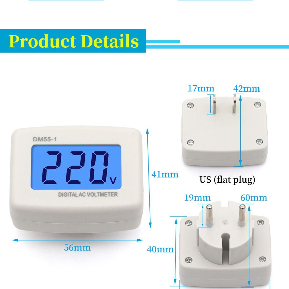 1/5/10PCS Digital Voltmeter EU USA Style Plug Real Time Monitoring of Voltage LCD Display Voltmeter AC100-300V Range DM55-1