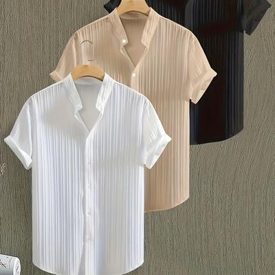 Herren Casual Kurzarm Unifarbenes Hemd mit Knöpfen und Stehkragen
