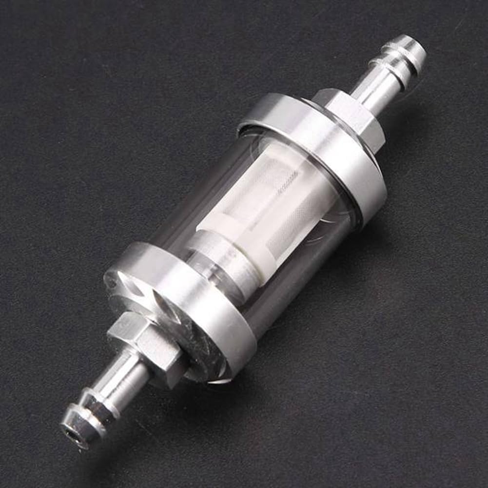 Weuareod 2pcs Universal Chrome Fuel Gasoline Crude Engine Inline Filter for 5/16" 8mm Silver Bike