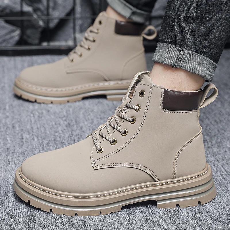 Men's Leather Shoes High Top Boots Fashionable Motorcycle Shoes Ankle Boots Winter Boots Men's Hiking Shoes Lace Up Botas Hombre