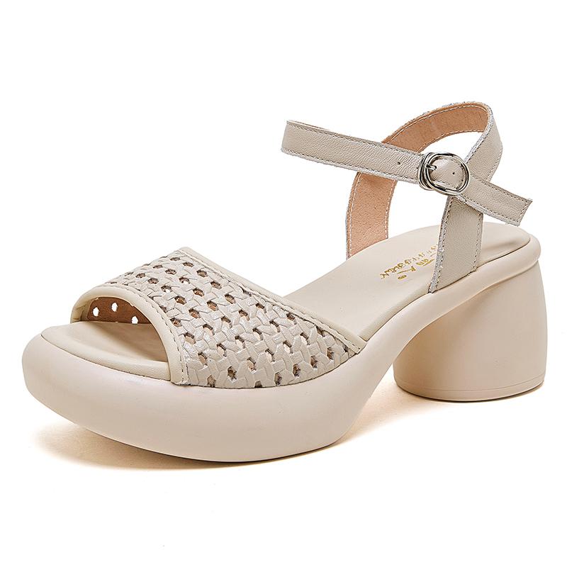 GKTINOO Genuine Leather Retro High Heels Sandals Women Shoes Buckle Strap 2025 New Spring Summer Wedges Lady Platform Sandals