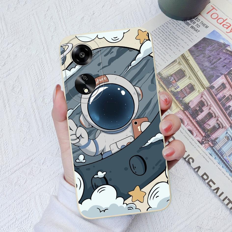 Dla Oppo A11 A1K A7 A15 A35 A52 A55 A1 Etui na telefon Tylna okładka Wzór uroczego kreskówkowego astronauty Miękki płynny silikon Odporny na upadki Pokrowiec dla Oppo Bumper Capa
