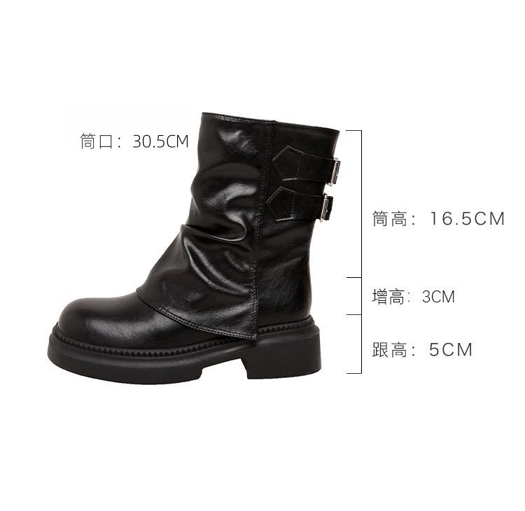 Retro Britischer Stil Dicke Absätze Schnallen Martin Stiefel Herbst und Winter Neue Kleine Innenhöhe Erhöhende Kurze Stiefel Hosenstiefel