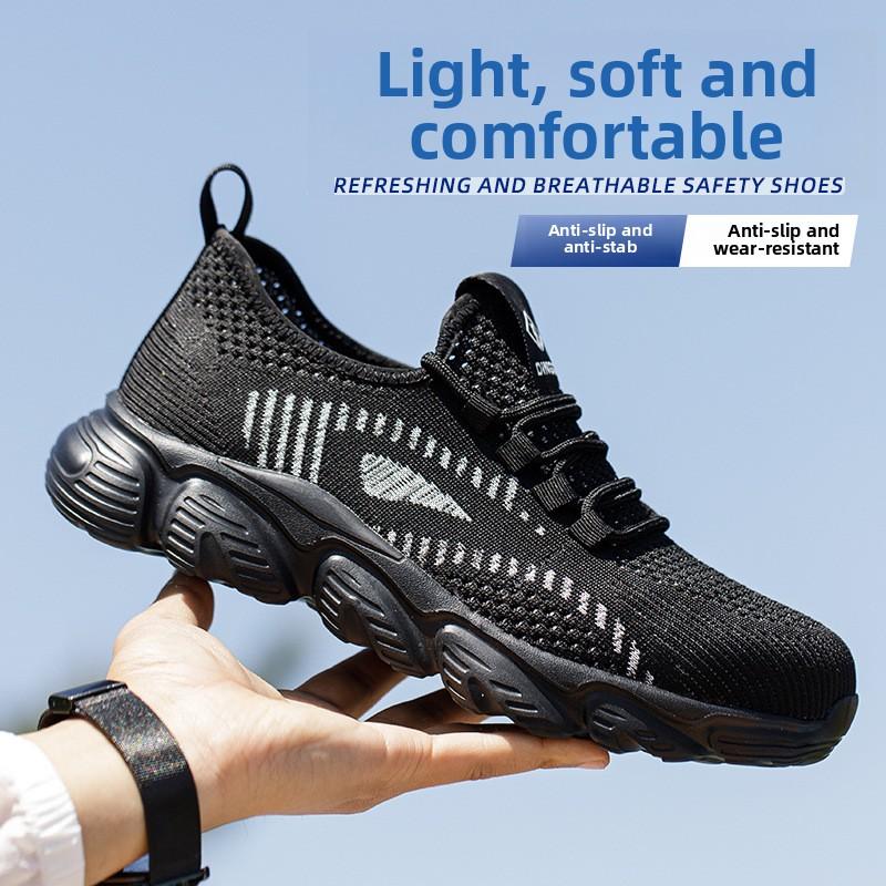 construction summer safety shoes for men lightweight Breathable mesh work shoes anti-slip anti-puncture steel toe work sneakers