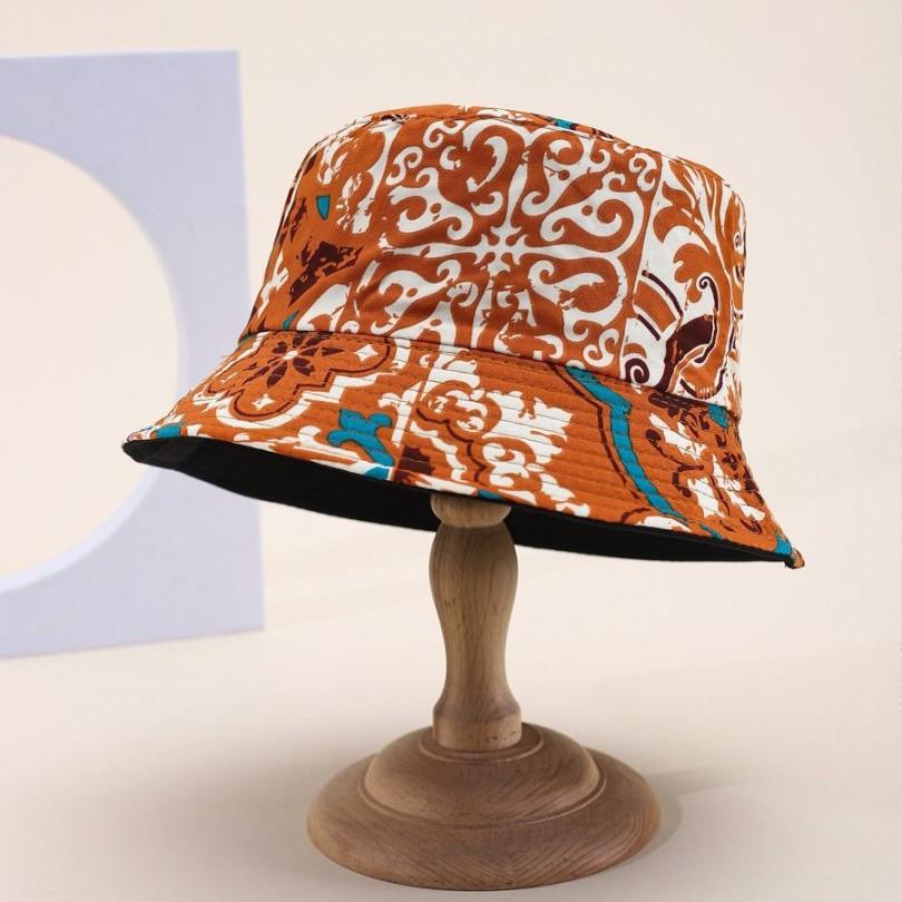 Double-Sided Hat Female Bohemian Print Bucket Hat Outdoor Outing Visor Retro Basin Hat Tide