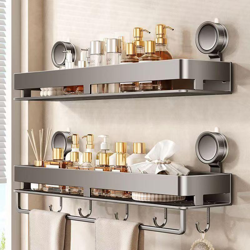 Modern Minimalist Abs Sucker Wall Shelf With Hooks For Bathroom And Toilet Storage