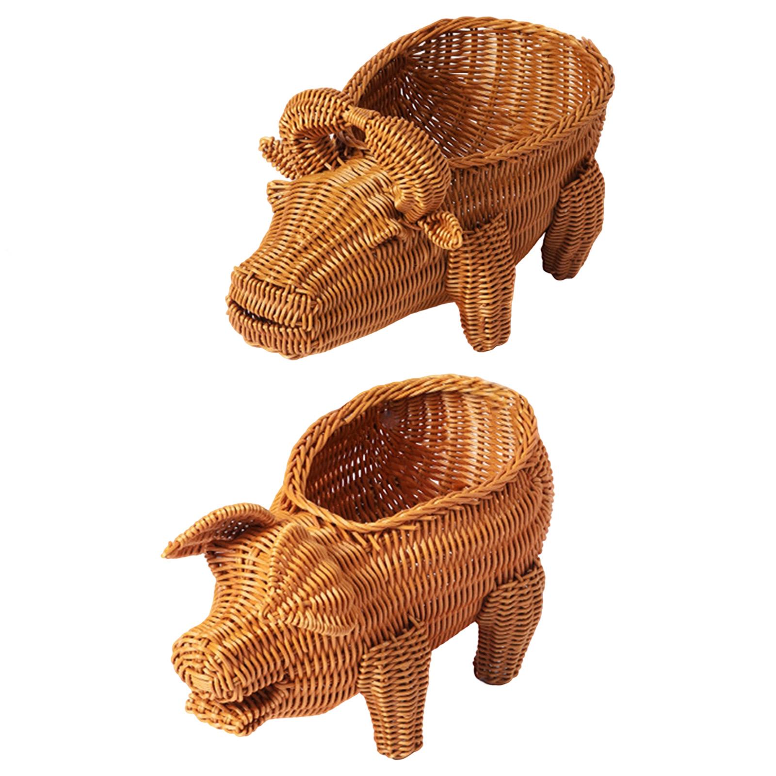 Imitation Rattan Fruit Basket Multipurpose Bakeshop Snack Bowl Holder for Home Wedding Buffet Pig Shaped
