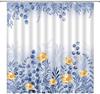 Floral Shower Curtain Blue Daisy Flower Butterfly Spring Nature Watercolor Yellow White Bathroom Home Curtain Decor With Hooks