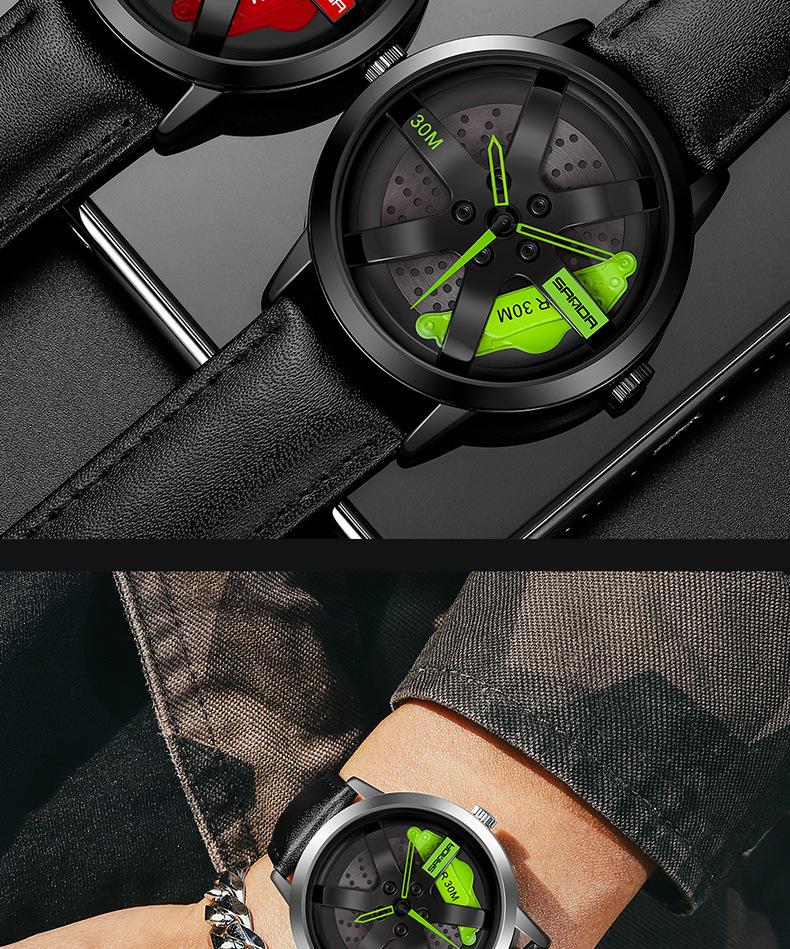 Sanda Men's 1061 Waterproof Leather Strap Watch with Trendy Hollow Dial